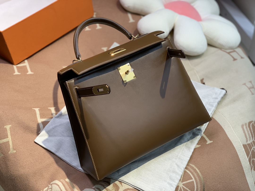 Hermes Kelly 28cm Handbag Shoulder Bag in Alezan Box Leather